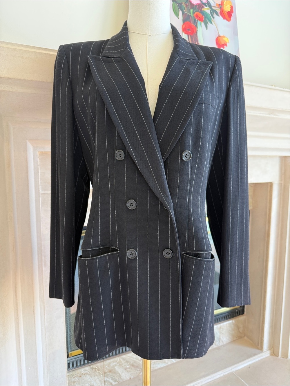 Anne Klein Petite Pinstripe Blazer Suit Jacket Wool Blend Size 8P